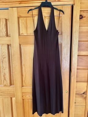 LOFT Brown Ribbed V-Neck Halter Maxi Dress